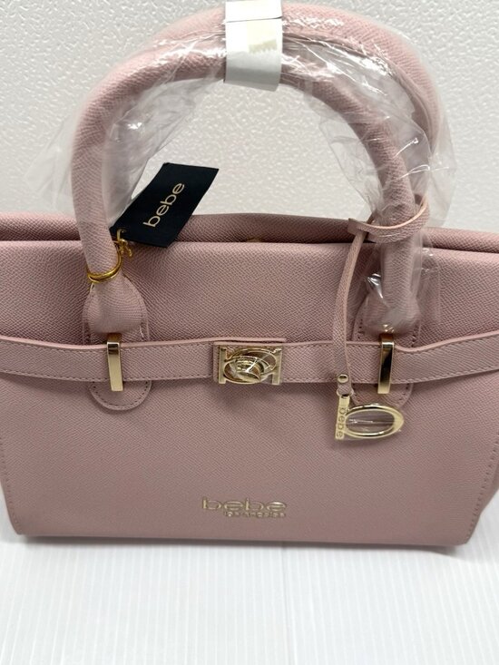 Bebe Pink Satchel Handbag Gold Hardware Structured Handle Purse NWT Work Luxury - Picture 4 of 10